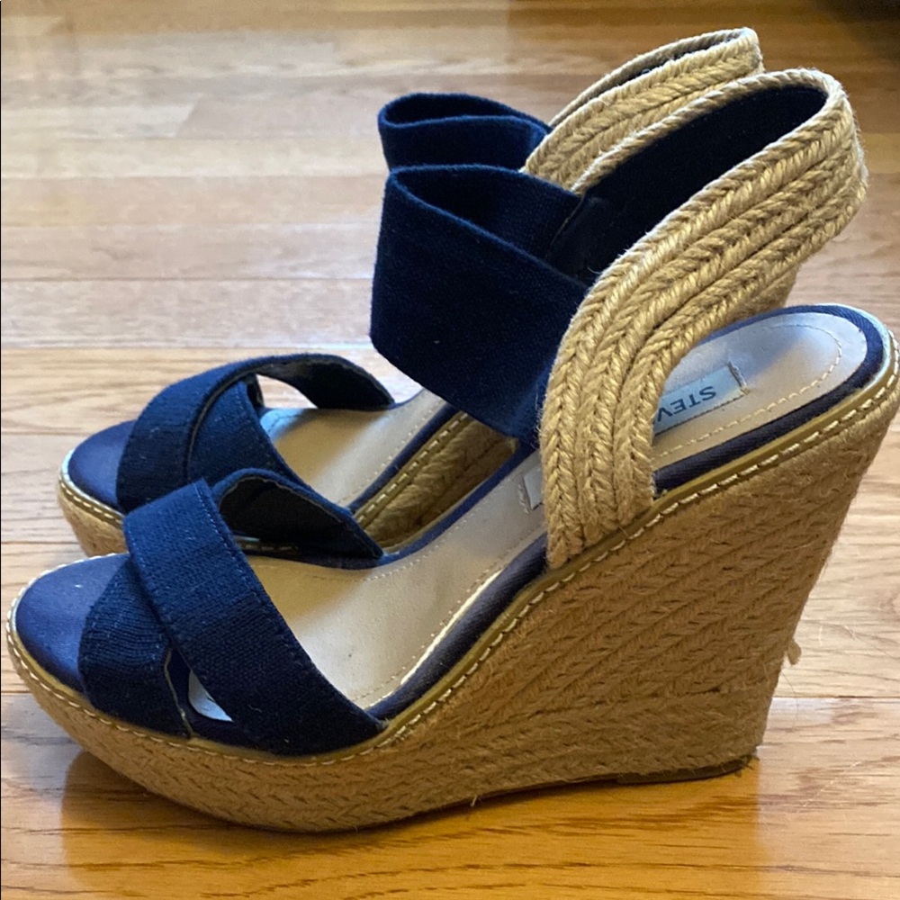 Steve Madden Navy Espadrille Wedge Sandals - Picture 2 of 9